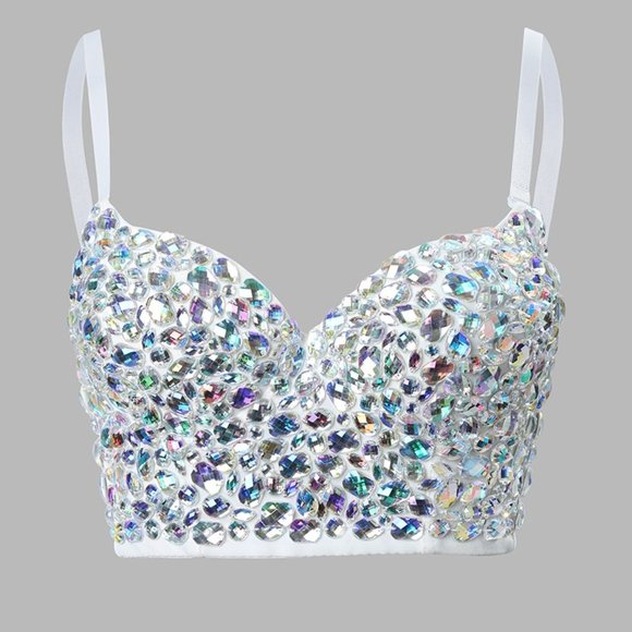 Boutique Tops Y2k Multicolored Sparkle Rhinestone Corset Bustier